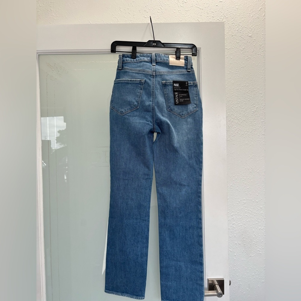 NWT PAIGE Knockout Mosaic Women's Straight Leg Blue Jeans - Picture 4 of 8